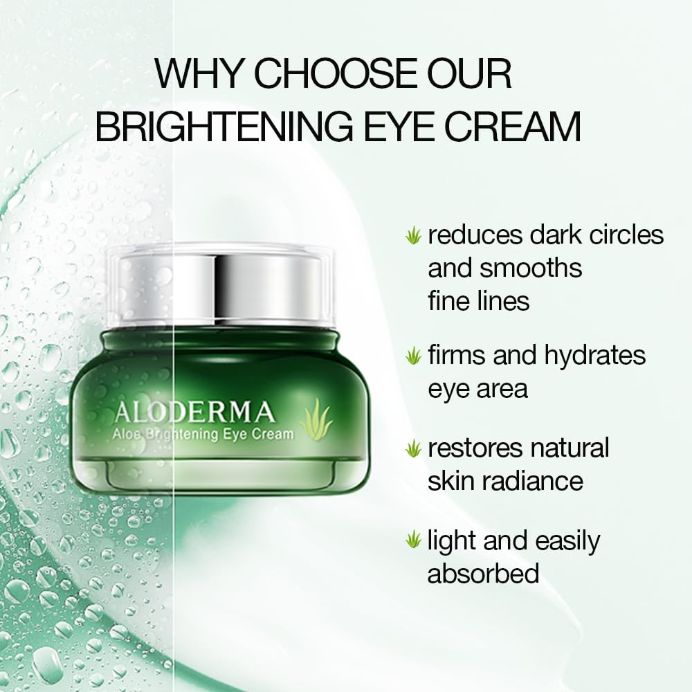 Aloderma Brightening Eye Cream with Organic Aloe Vera - Hydrating Daily Eye Cream for Dark Circles &amp; Puffiness with Caffeine &amp; Sage Oil - Day &amp; Night Eye Cream for Puffy Eyes &amp; Fine Lines, 25g/0.9oz