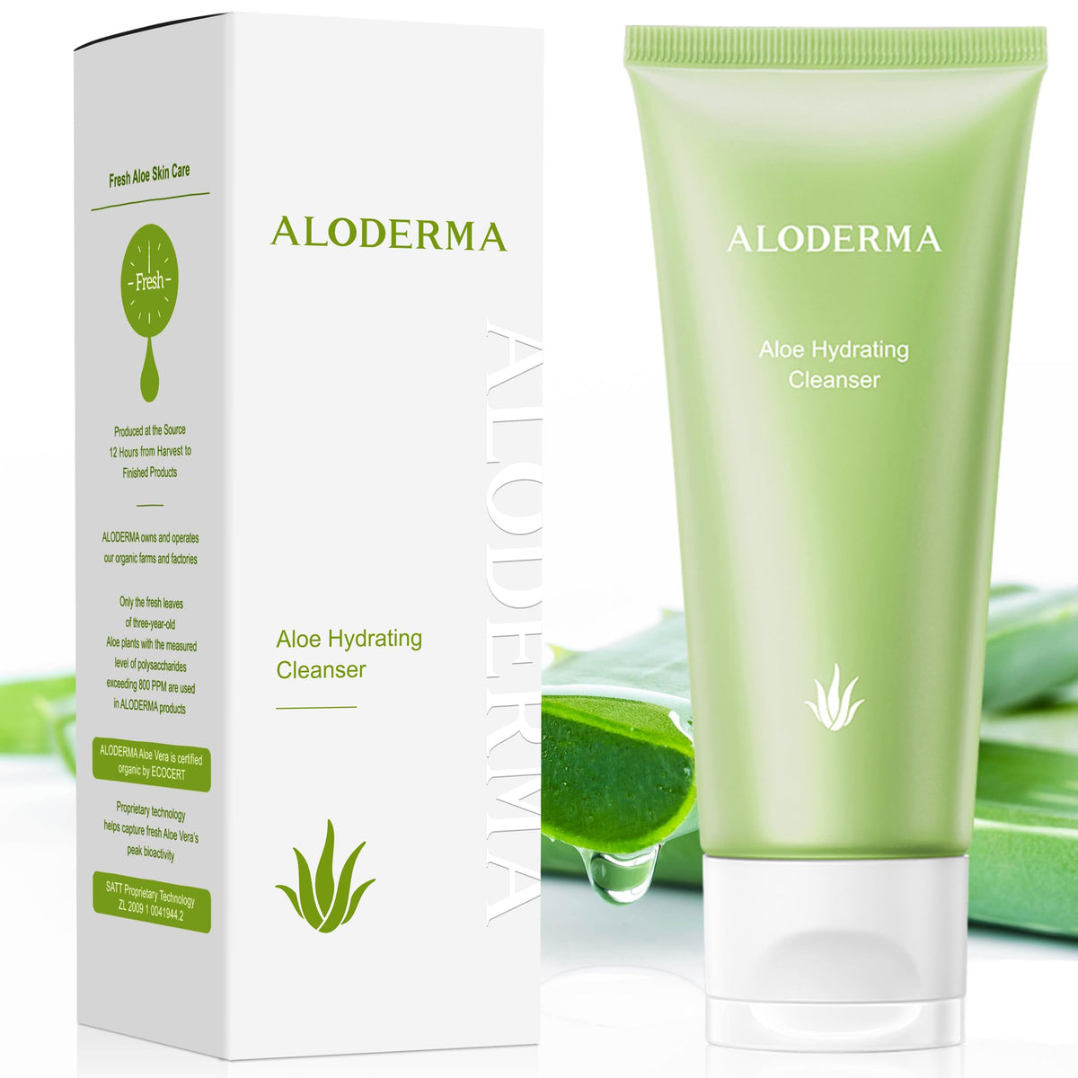 Aloderma Hydrating Facial Cleanser with Organic Aloe Vera - Daily Moisturizing Aloe Face Wash with Shea Butter, Vitamin E - Nourishing Face Cleanser for Normal, Dry Skin, Non-Comedogenic, 100g/3.5oz