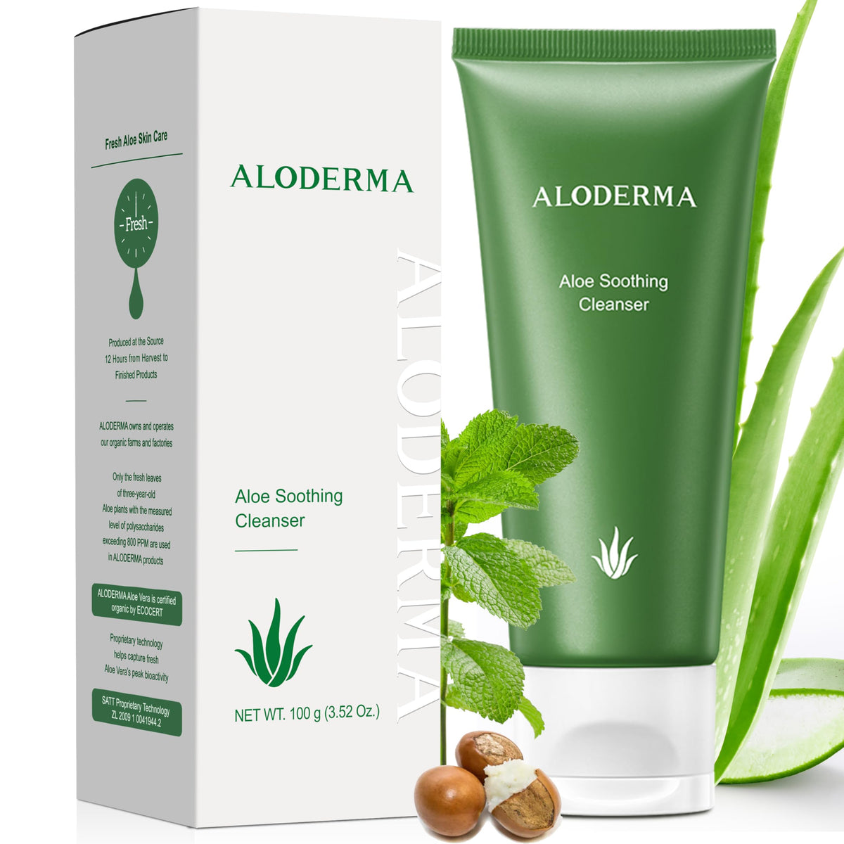 Aloderma Gentle and Nourishing Sensitive Skin Face Wash with 76% Organic Aloe Vera - Soothing Facial Cleanser with Allantoin - Delicate Care for Damaged Skin, Calming Aloe Vera Facial Cleanser, 3.5oz