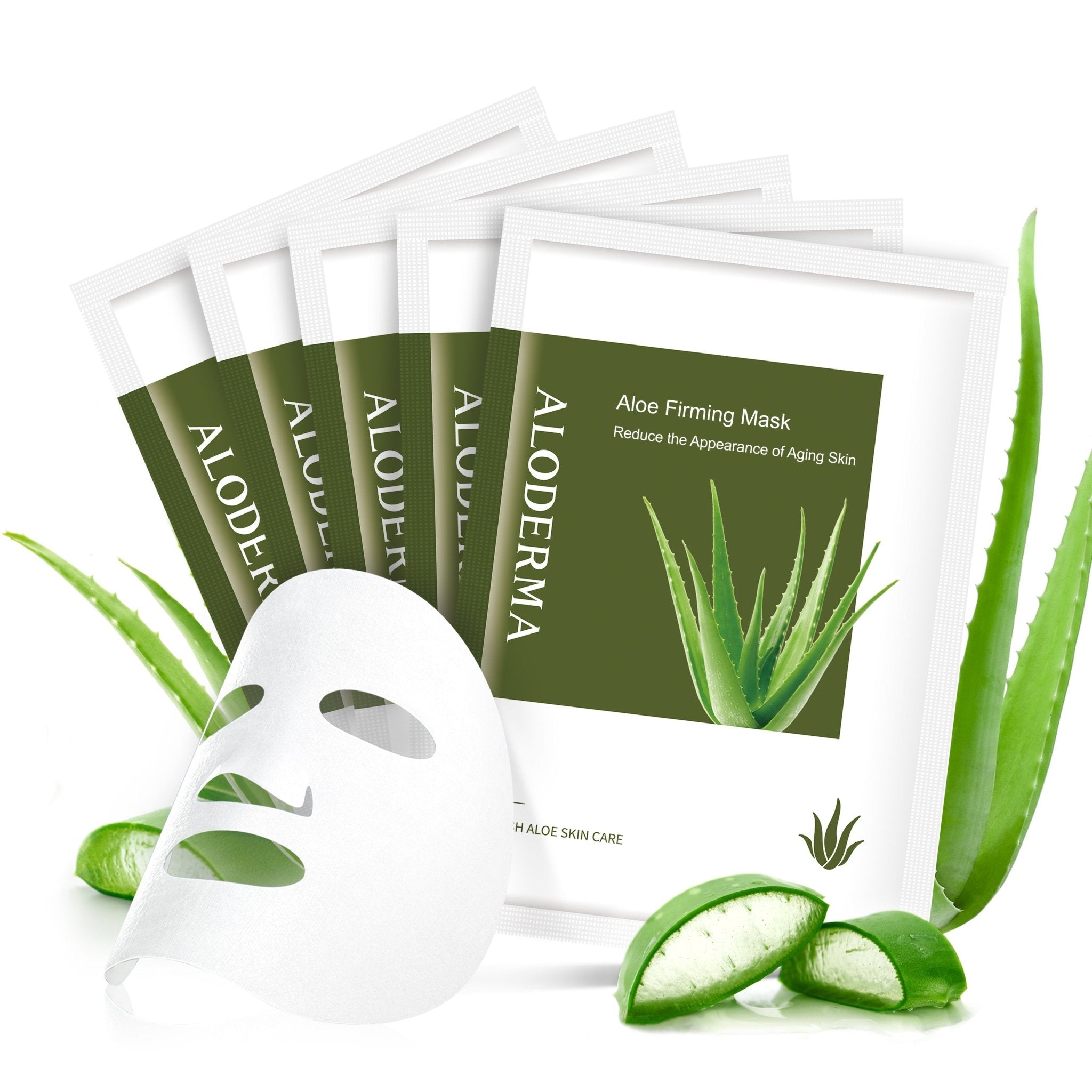 aloe vera plant mask for face Aloderma Firming Sheet Masks with 88% Organic Aloe Vera 5 pcs Formulated for Age Defying Results with Hyaluronic Acid